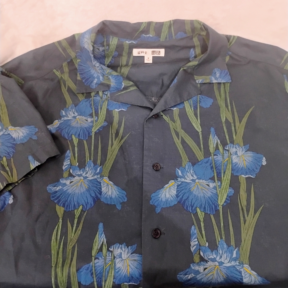 Uniqlo Mens Medium Floral Modal Cotton Short Sleeve Open Collar Button Shirt R